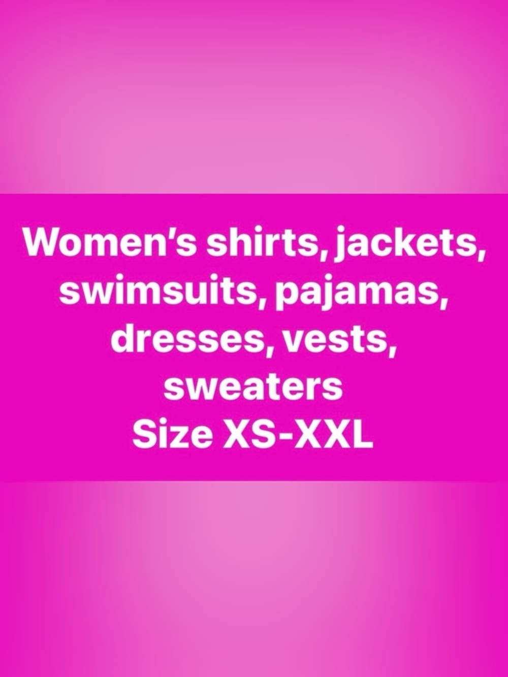Women’s clothing. Sizes range from XS-2XL.